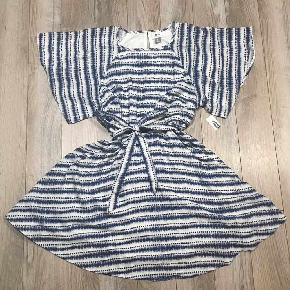 NWT small old navy dress with sash navy white